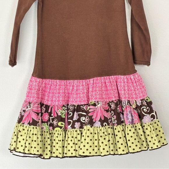 Rare Editions | Girls Brown Pink Green Lined Skirt Floral Cotton Dress Size 5 - Picture 5 of 12